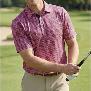 Maelreg Performance Polo Shirt 3X Geometric Navy Rose Abstract  Stretch Polo